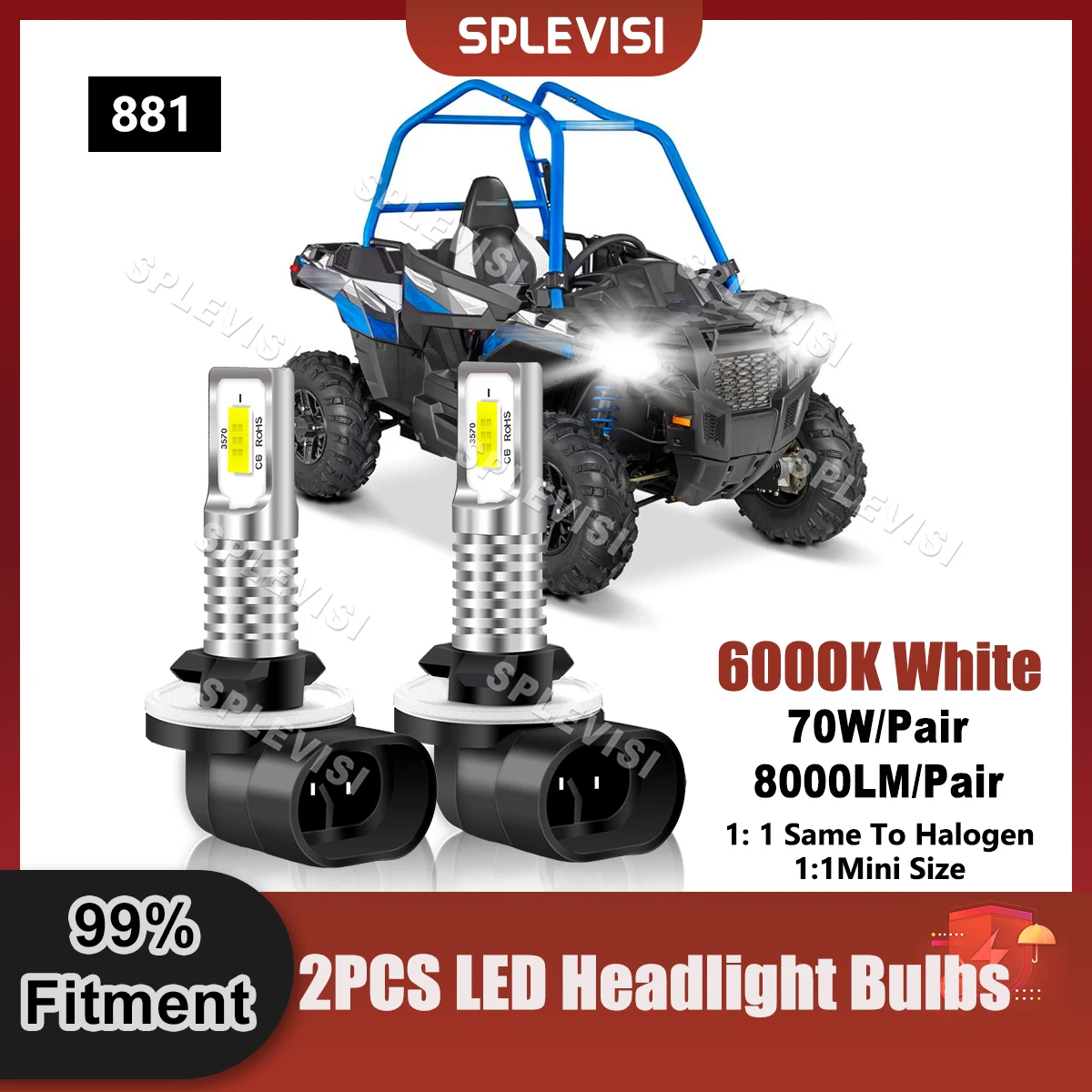 HID White Replace 881 Bulbs LED Headlight Upgrade For Polaris ACE 570 2016 2017 For Polaris Hawkeye 300 2006 2007 2008 2009 2010 hifi white mix balanced 2 5 4 4 6 5 xlr headphone upgrade replace cable for focal utopia elear earphone