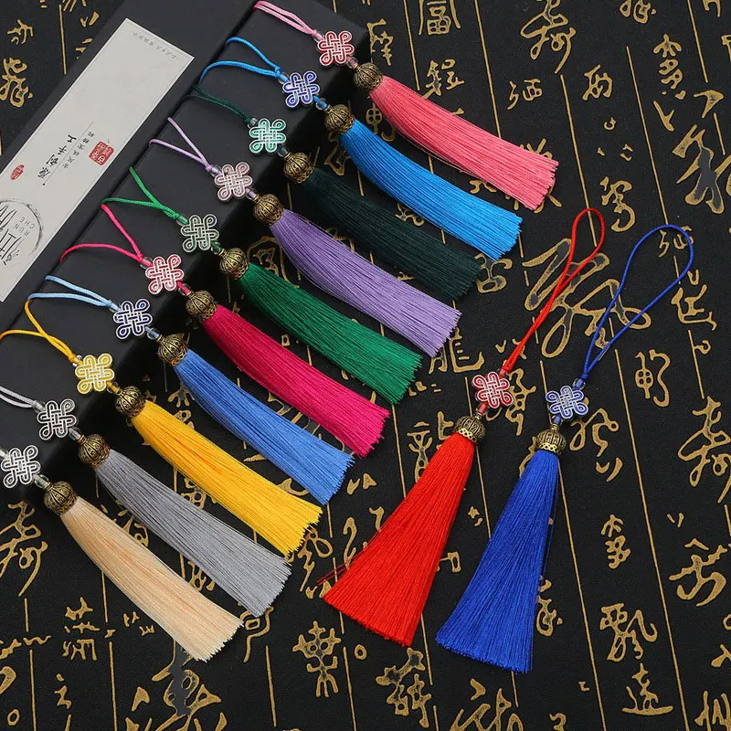 5/10Pcs Crafts Tassels Metal Cap Cloisonne Tassels Silky Handmade Soft Tassels with Cord Loop for DIY Jewelry Making Accessories