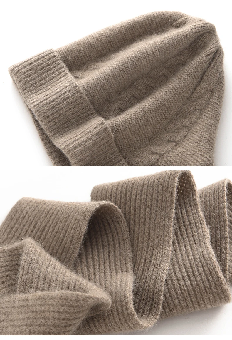 Barak Einteilige Wind- und Schneemütze, verdickter Halswärmer-Schal, Herbst-Winter, neue warme Mütze, 100 % Kaschmir, gestrickte Wollmütze – Detail 19