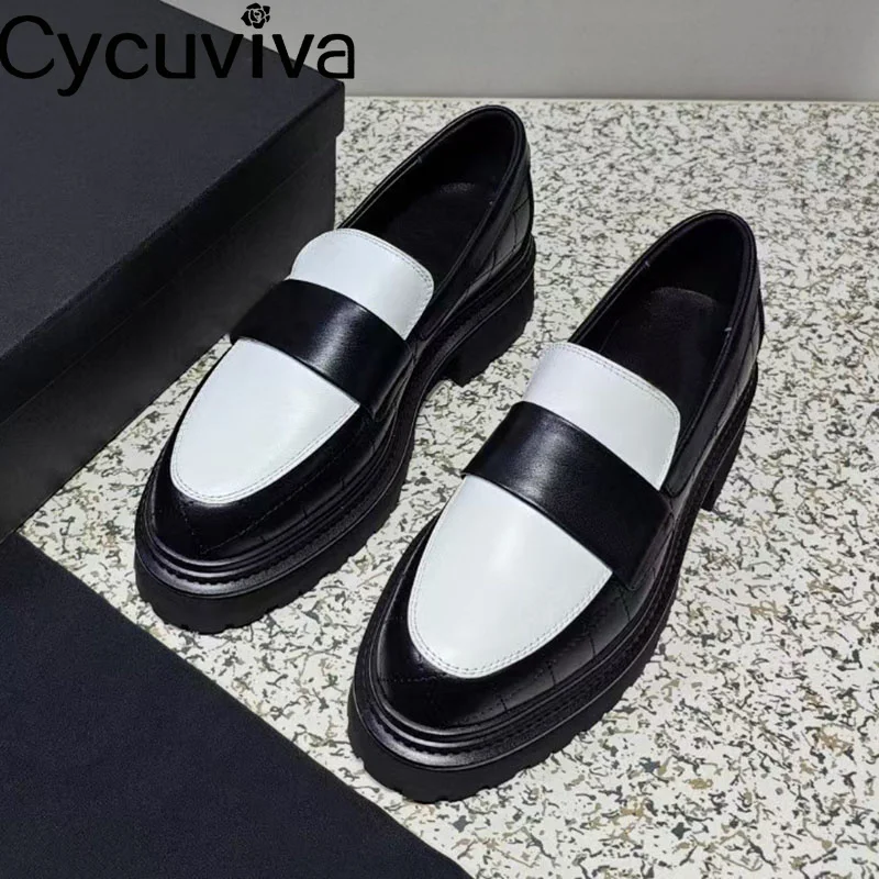 

Autumn Round Toe Black Leather Flat Platform Loafers Shoes Woman Outdoor Thick Sole Single Shoes Casual Walking Shoes For Women