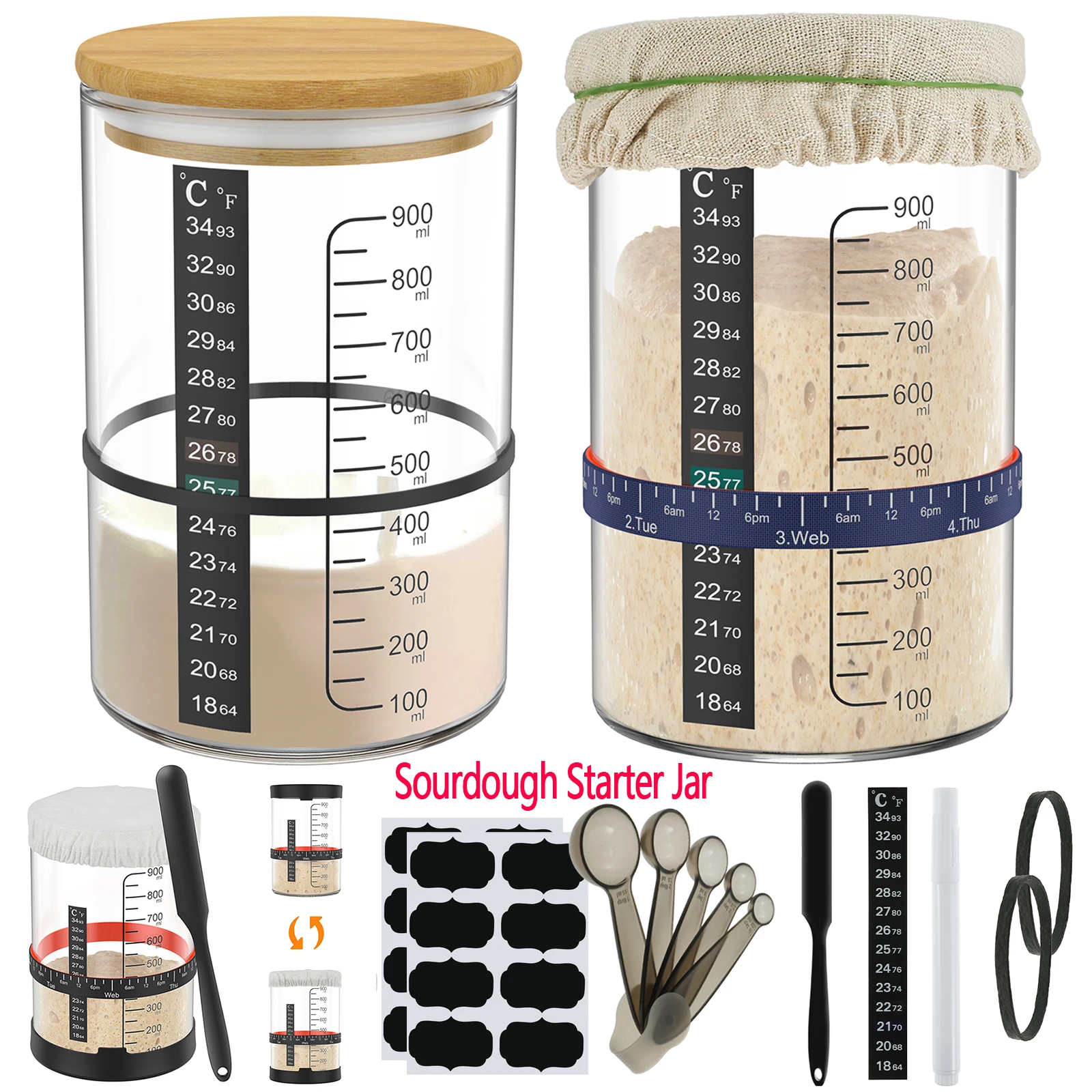 900ml Clear Glass Sourdough Starter Jar Kit sourdough jar sourdough starter kit
