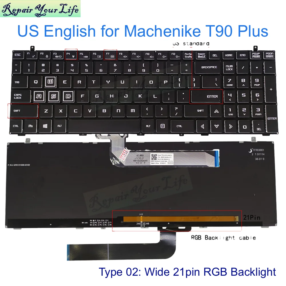 Teclado Retroiluminado Rgb dos Eua Teclado Portátil Inglês Machenike T90 Plus Mechrevo X3-s X8ti-s x8 Pro Tfm14g5-us98522 Kbdr15a009