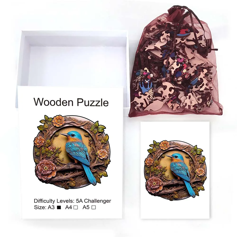 Round wooden puzzle Happy Valley bird themed personalized 3D puzzle adult gifts children's educational toys high difficulty game