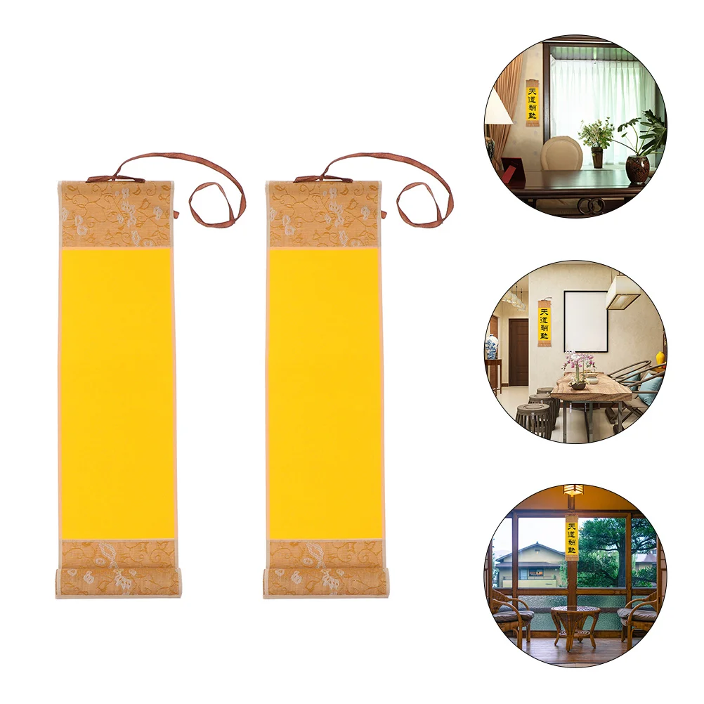 

2 Pcs Reel Wall Scroll Hanging Blank Writing Kids Calligraphy Rice Paper Chinese Painting Supply Child