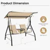 2 Person Porch Swing,  Outdoor Swing with Tempered Glass Table, 2 Cup Holder,  Patio Swing with Adjustable Canopy 3