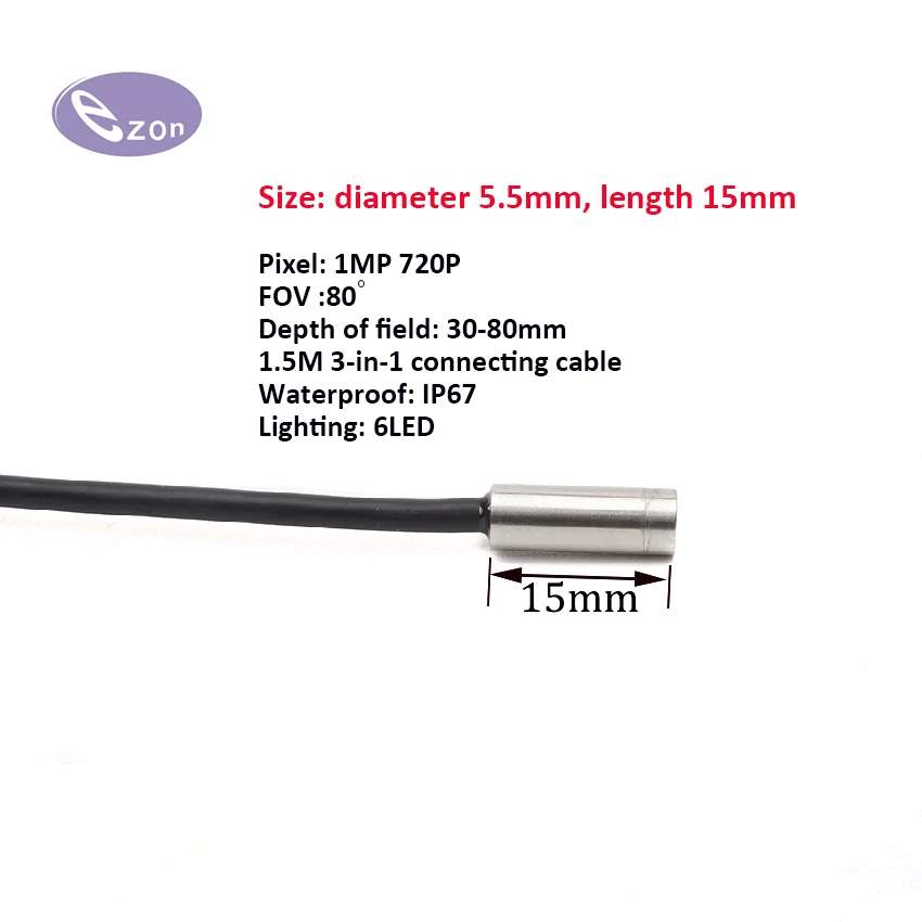 

1MP diameter 5.5mm stainless steel tube endoscope FOV80゜3-in-1 cable USB endoscope probe EZ-EN55S-R