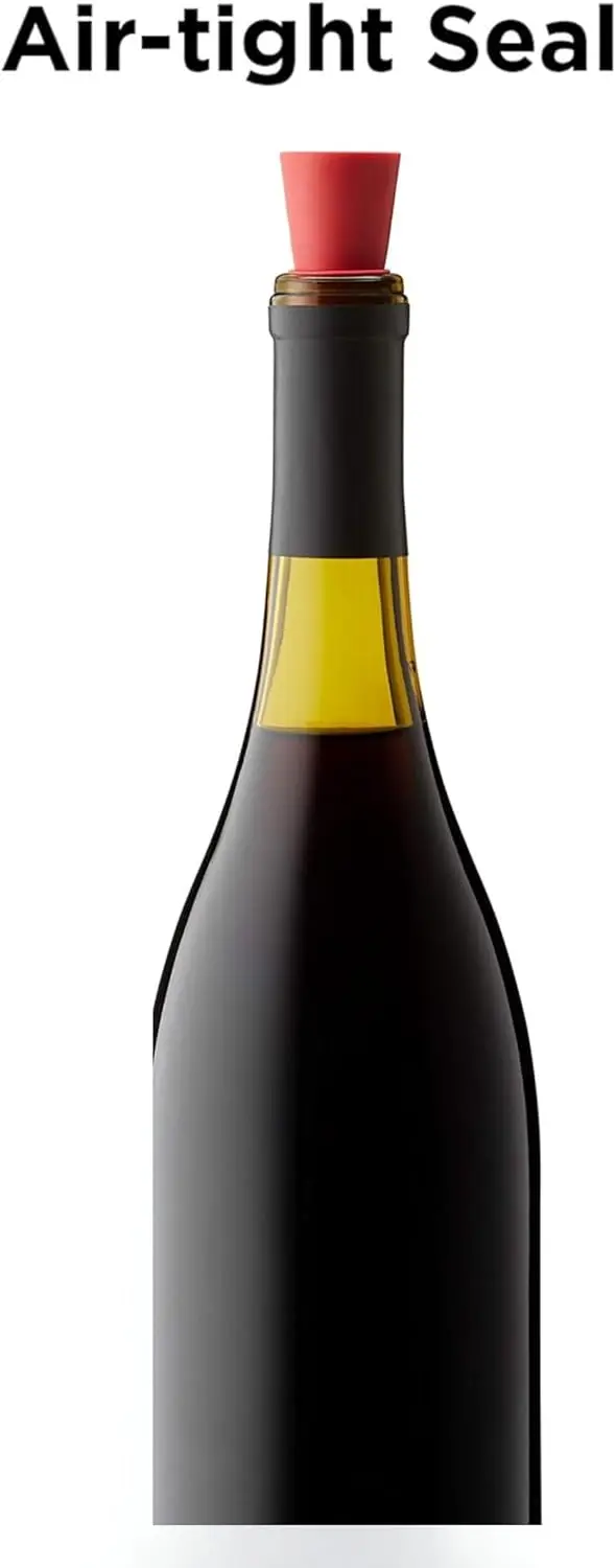 Wine and Beverage Bottle Stoppers with Grip Top, Red Pink (Set of 2)