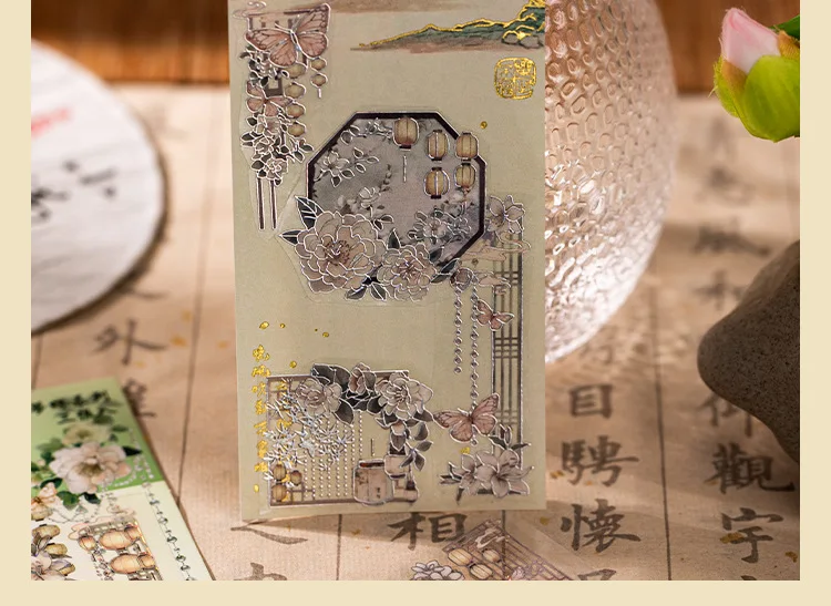 3-teiliges traditionelles chinesisches Goldfolien-Langaufkleber-Set, elegantes Blüten-Design, für Retro-Tagebuch, Basteln, Geschenkverpackung, Karten-Dekor – Detail 18