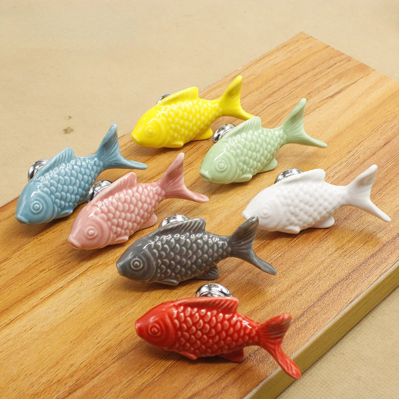 63mm Children Drawer Knobs Fish Shape Ceramic Handles Kids Room Kitchen Cabinet Handles Cupboard Knobs Furniture Hardware
