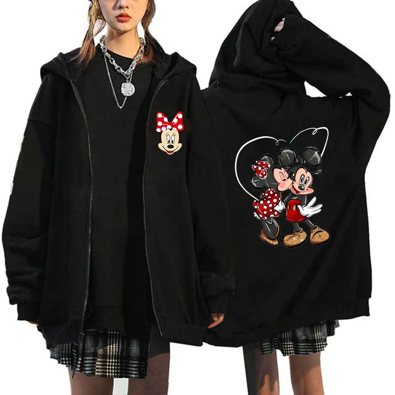 Sudaderas con cremallera de Minnie y Mickey Mouse para mujer, sudaderas con capucha de Disney, chaqueta Harajuku, ropa de calle de dibujos animados, Unisex, años 90, Y2k