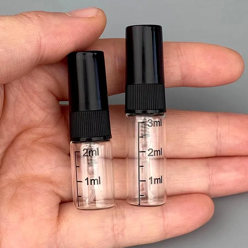 고급 휴대용 소형 샘플 초미세 스프레이 향수 서브 보틀링, 2ml 3ml 프린트 체중계 유리, 고급 빈 병