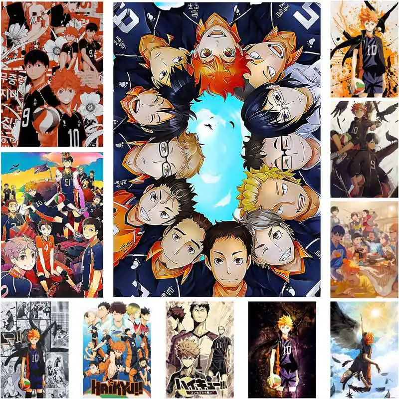 

Anime Haikyuu Posters Decor Volleyball Boy Prints Wall Art Paintings White Coated Paper Pictures Home Bar Room Decoration Mural
