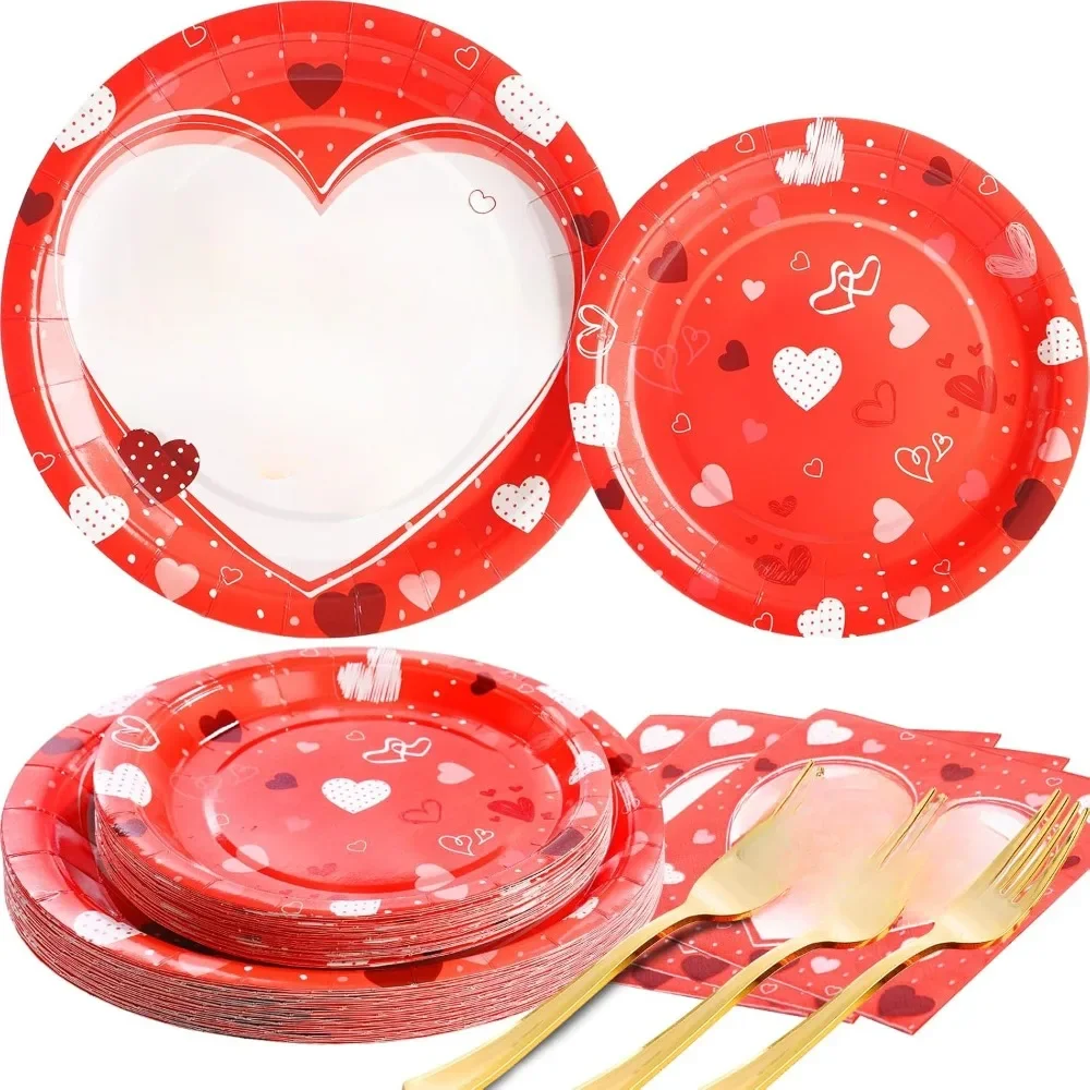 Valentine's Plate and Napkin Set-Red Valentine's Plate Party serves Day decorations