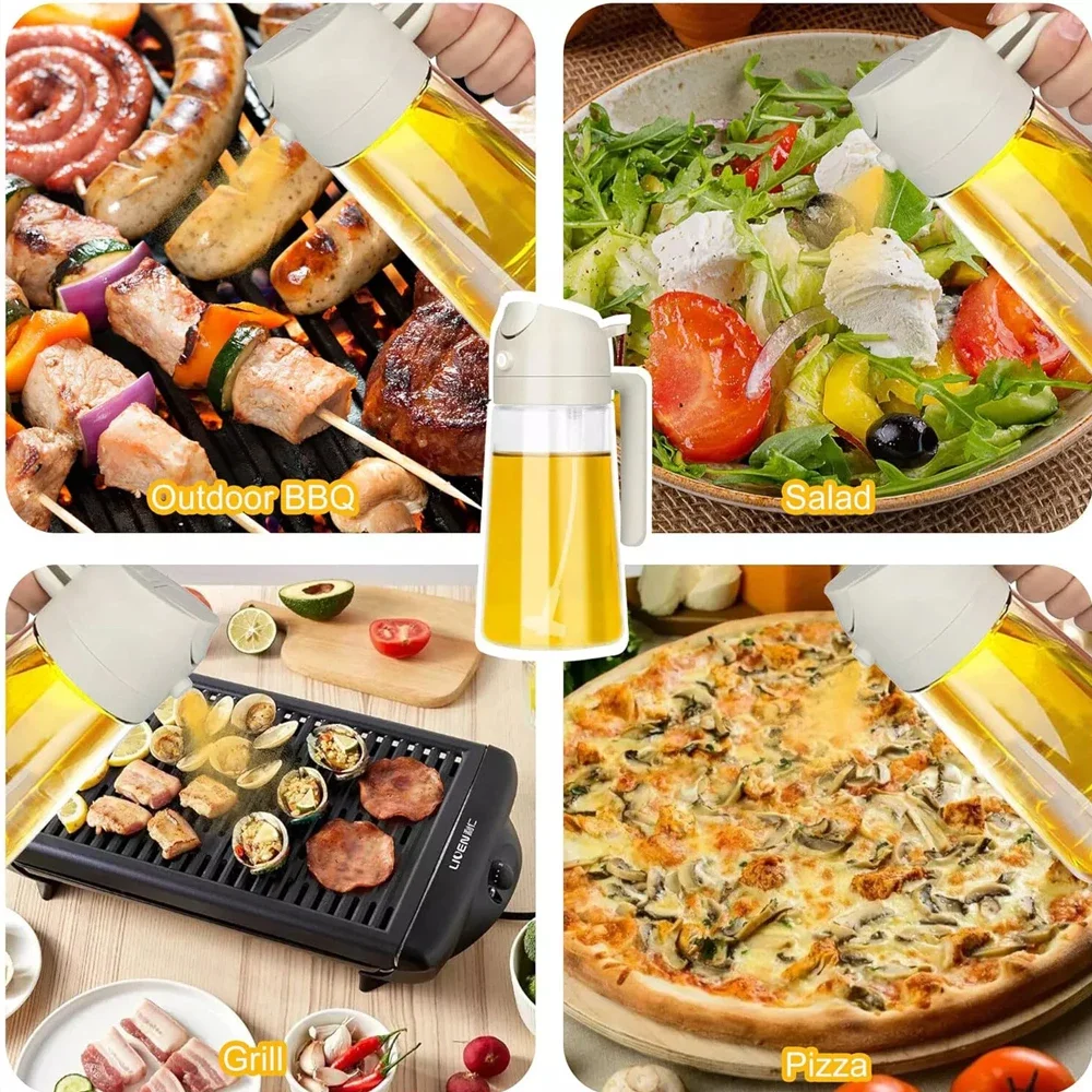 1-4Pcs 2in1 Oil Sprayer Bottle Plastic BBQ Cooking Oil Dispenser Olive Oil Pourers Sprayer Kitchen Baking Mister Vinegar Bottle 6