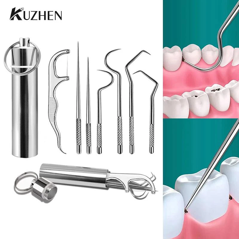 Portable Dental Tool Set Flossing Tooth Picking Tool Metal Stainless