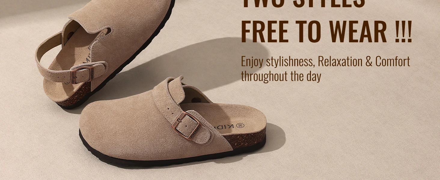 Women's Suede Mules Sandals With Arch Support And Cork Footbed_voghion.com