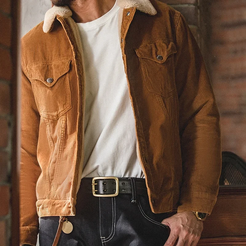Maden Faux Lamb Wool Corduroy Jacket for Men Ginger Color