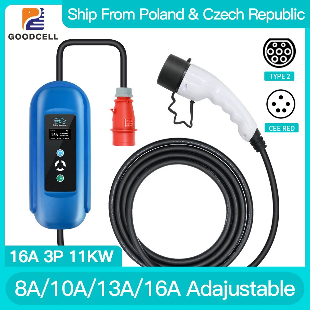 Portable Ev Charger Type 2 IEC62196 11kw 16A 3P Evse Wallbox Electric Vehicle Cars Fast Home