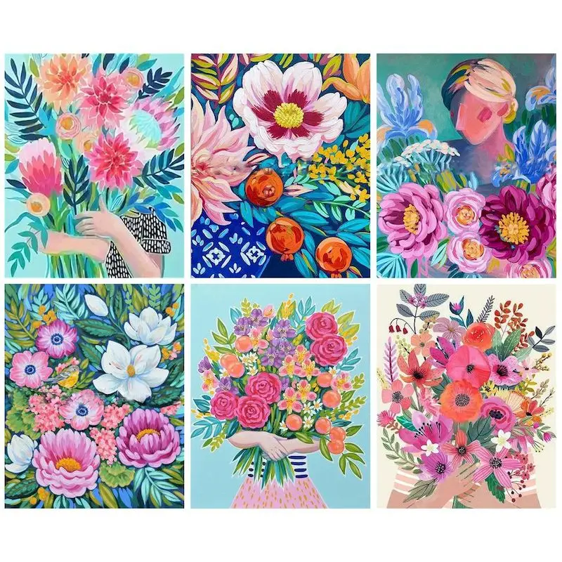 Gatyztory 60x75cm Frame Painting By Numbers Diy Gift For Adults Flowers