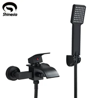 Shinesia Black Bathroom Faucet Waterfall Concealed Bathtub Faucets Wall Mounted Shower System Tub Tap With Plastic Hand Shower 1