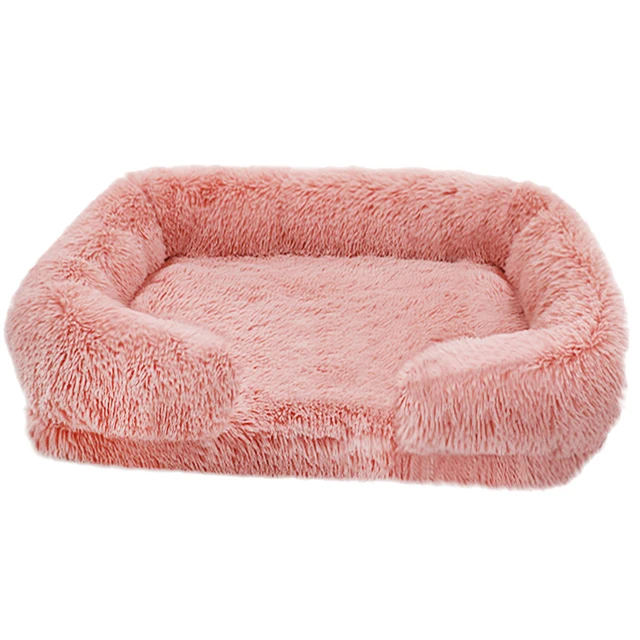 Plush square large dog bed for all seasons, comfortable and soft cat sofa bed with raised edges, removable plush cover dog bed, 4