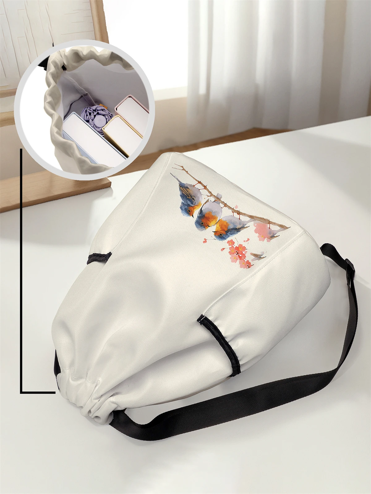 Bird Pattern Drawstring Backpack - Large Capacity Durable Fitness Bag, Adjustable Shoulder Straps, Sports Beach Backpack