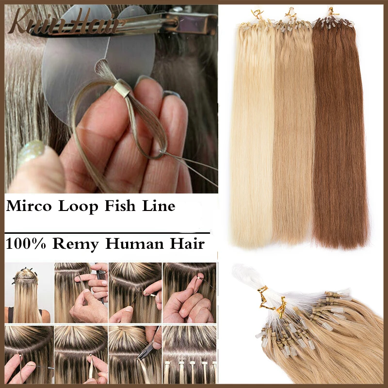 Micro loop fishing line straight hair extension remy real human hair for women 50g/Set