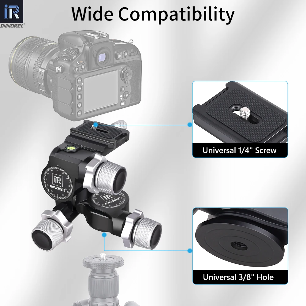 Tripod Ball Head INNOREL GR5 CNC Aluminum Alloy High Precision 3 Way Geared for Photography Camera