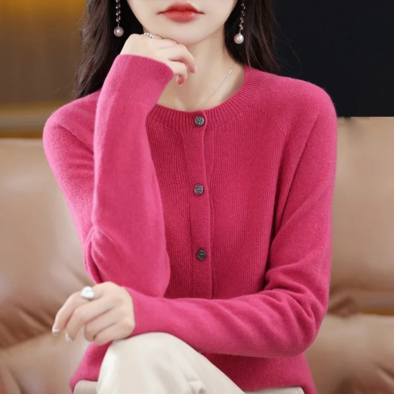 Saashi Women's O-neck Single Breasted Short Slim Gold Camel Korean Fashion Cardigan.