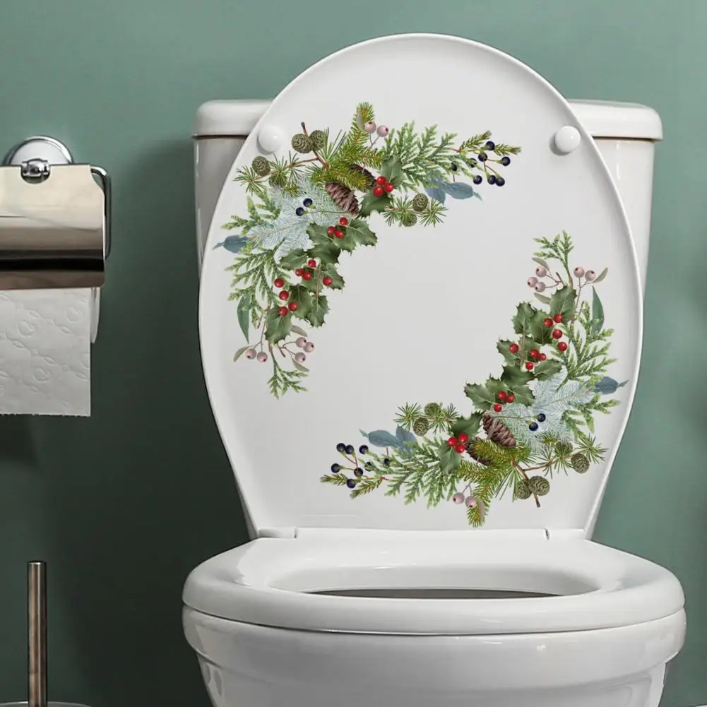 Stylish Toilet Decal Bathroom Toilet Sticker Festive Christmas Lid Stickers Adorable Cartoon Pine Cone Tree for Home