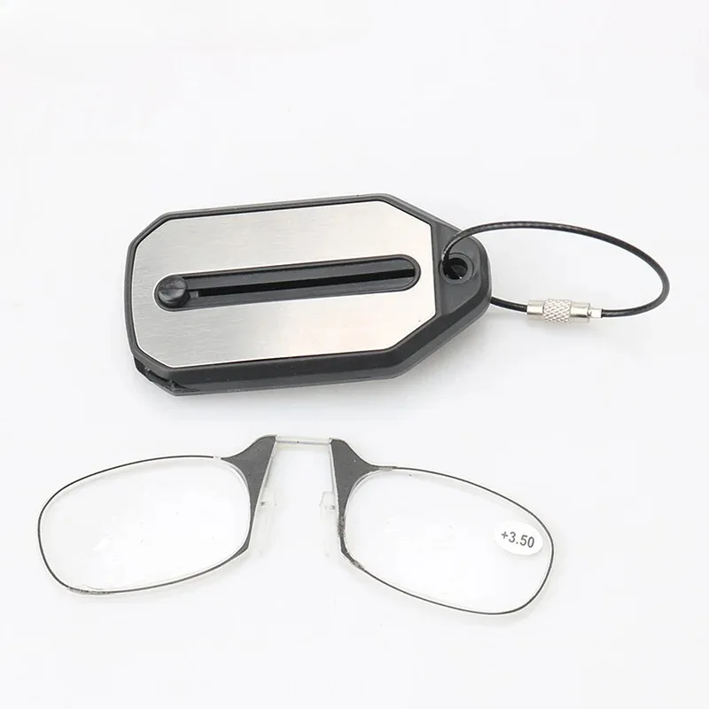 Creative Mini Reading Glasses Folding Legless Nose Clip Eyewear Portable Hyperopia Eyeglasses with Keychain Glass Box