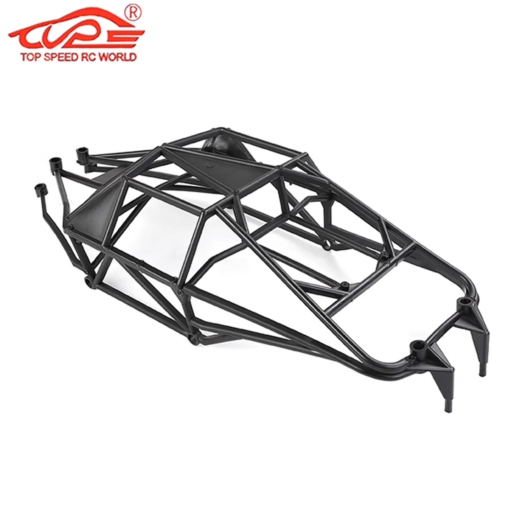 Kit cage roulante plastique installé sur châssis de voiture RC 1/5 gaz HPI ROFUN BAJA