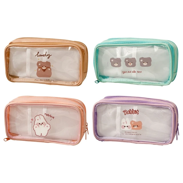 1PC New Waterproof School Cosmetic Handbags Transparent Plastic Box Pen  Holder Bag Makeup Pouch Pencil Case