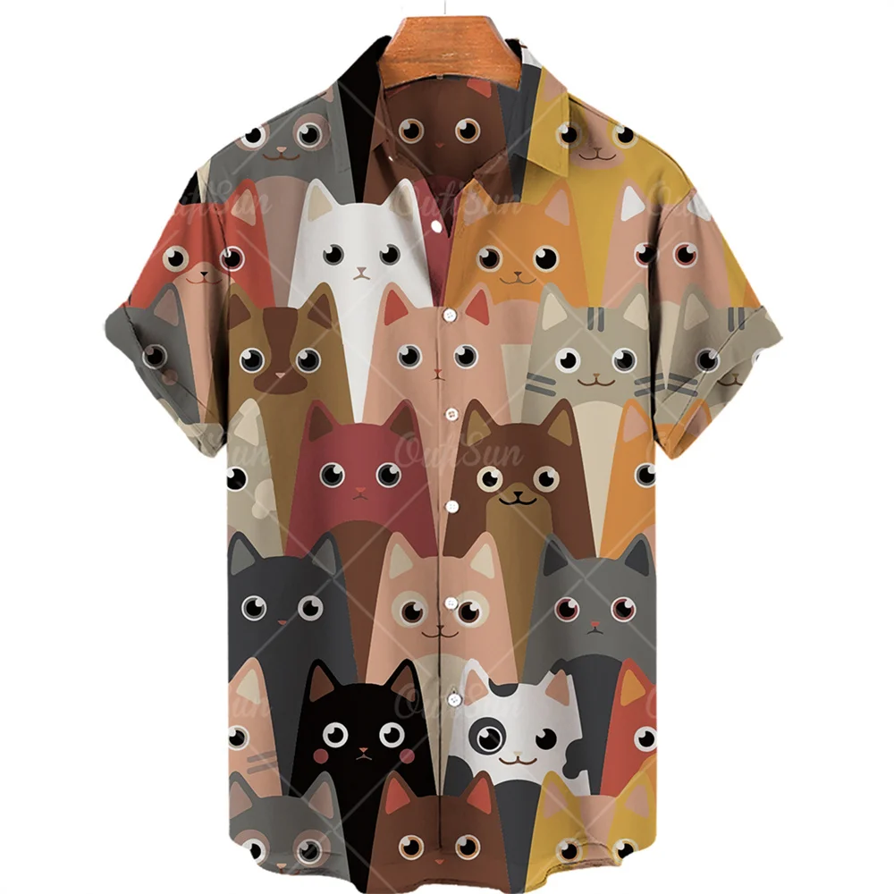 Men's Shirts Animal Cat Print Tops Graphic Tees Fashion Short Sleeve Harajuku Shirt Casual Beach Unisex Shirt Oversized Clothes luckymarche 2231 graphic basic t shirt for unisex qutax23492bkx
