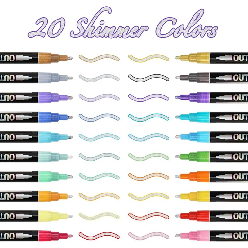 Shimmer Markers Doodle Outline Dazzles: 20 Colors Metallic Double Line  Glitter Pen Set Super Squiggles Dazzlers Durable - AliExpress