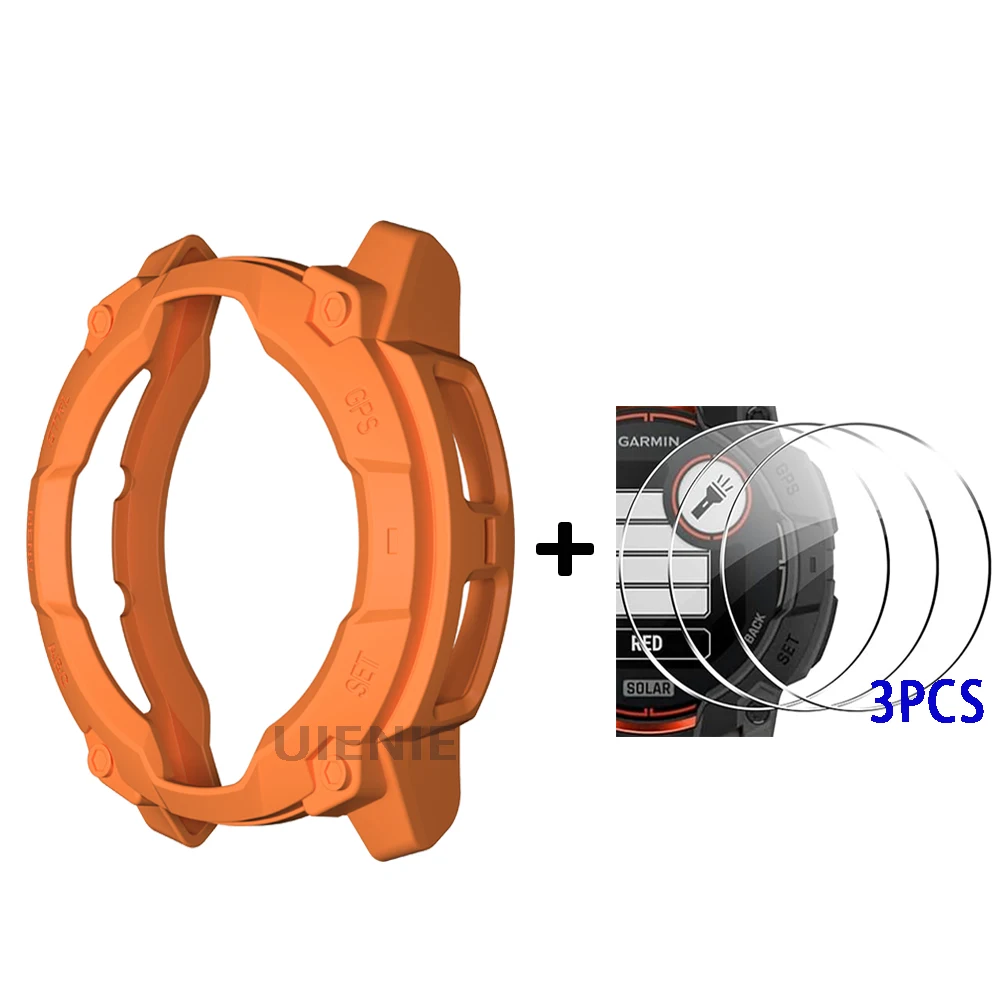 Set of 3 Durable Glass and TPU Protective Cases with Cover Shell for Garmin Instinct 3 Accessories