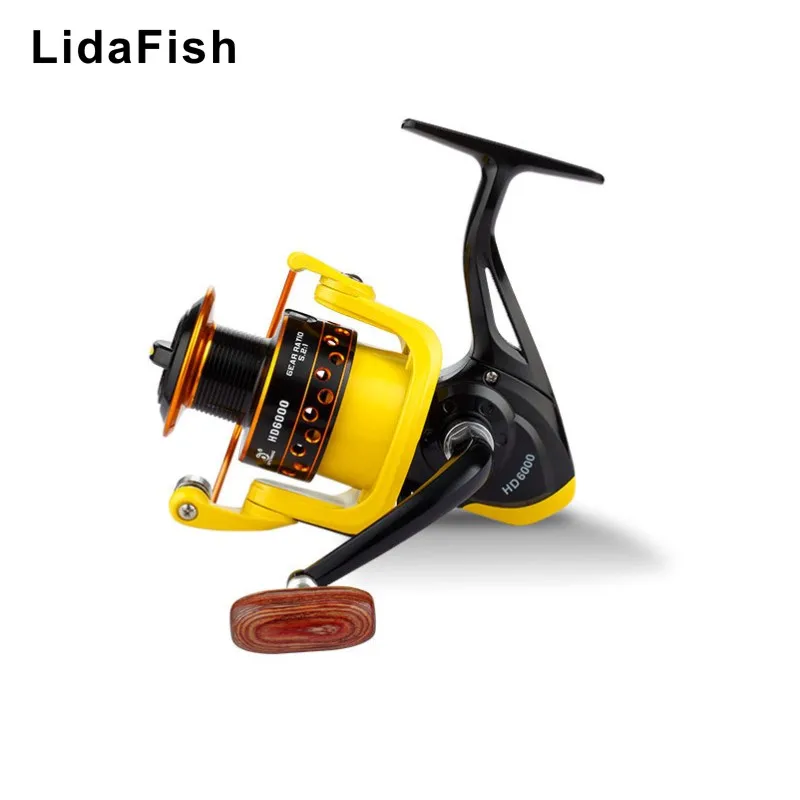 LidaFish Brand yellow HD1000-7000 series metal bearing two-color full metal  wire cup spinning wheel fishing reel carp fishing