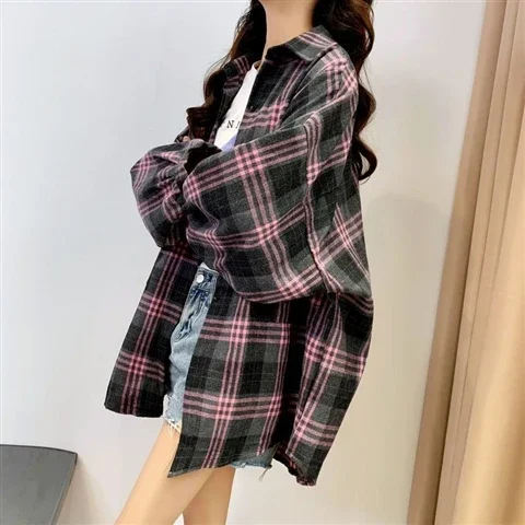Women's Vintage Plaid Long Sleeve Shirt 6
