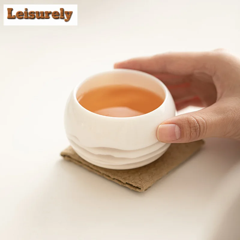 130ml Dehua Mutton-fat Jade Porcelain Tea Cup Retro Ink Mountain Master Cup Tasting Personal Tea Bowl Chazhan Drinking Gift Box