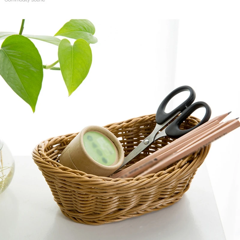 Bread Tray Rattan Wicker Woven Serving Baskets for Bread Fruit Vegetable Handmade Oval Storage Basket Display Rattan Basket 5