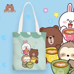 Cartoon Brown Bear Single - Shoulder Canvas Tote Bag - Creative High - Value Fashionable Large - Capacity Shopping Bag - Zipper style (Brown Bear - 08)