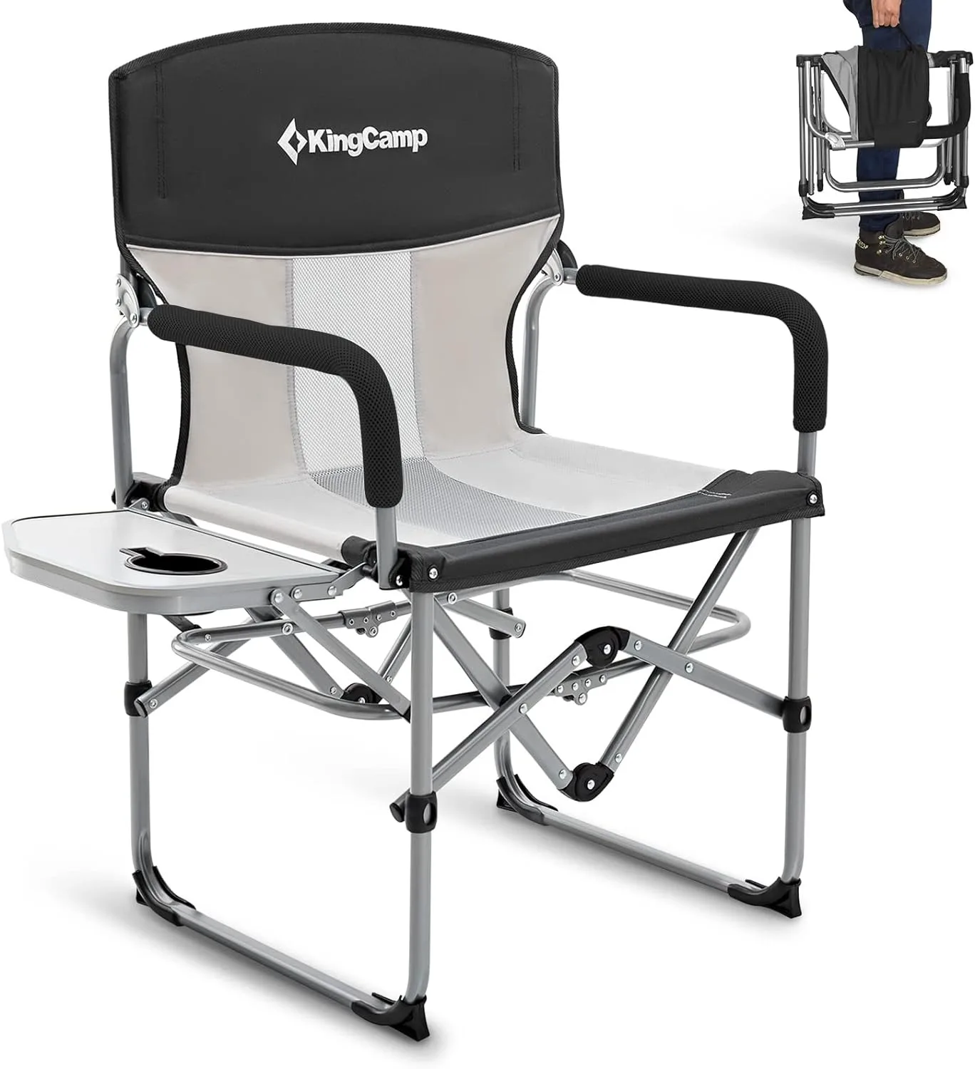 

Folding camping chair, portable lawn chair with side table, breathable mesh backrest, compact, suitable for outdoor sports