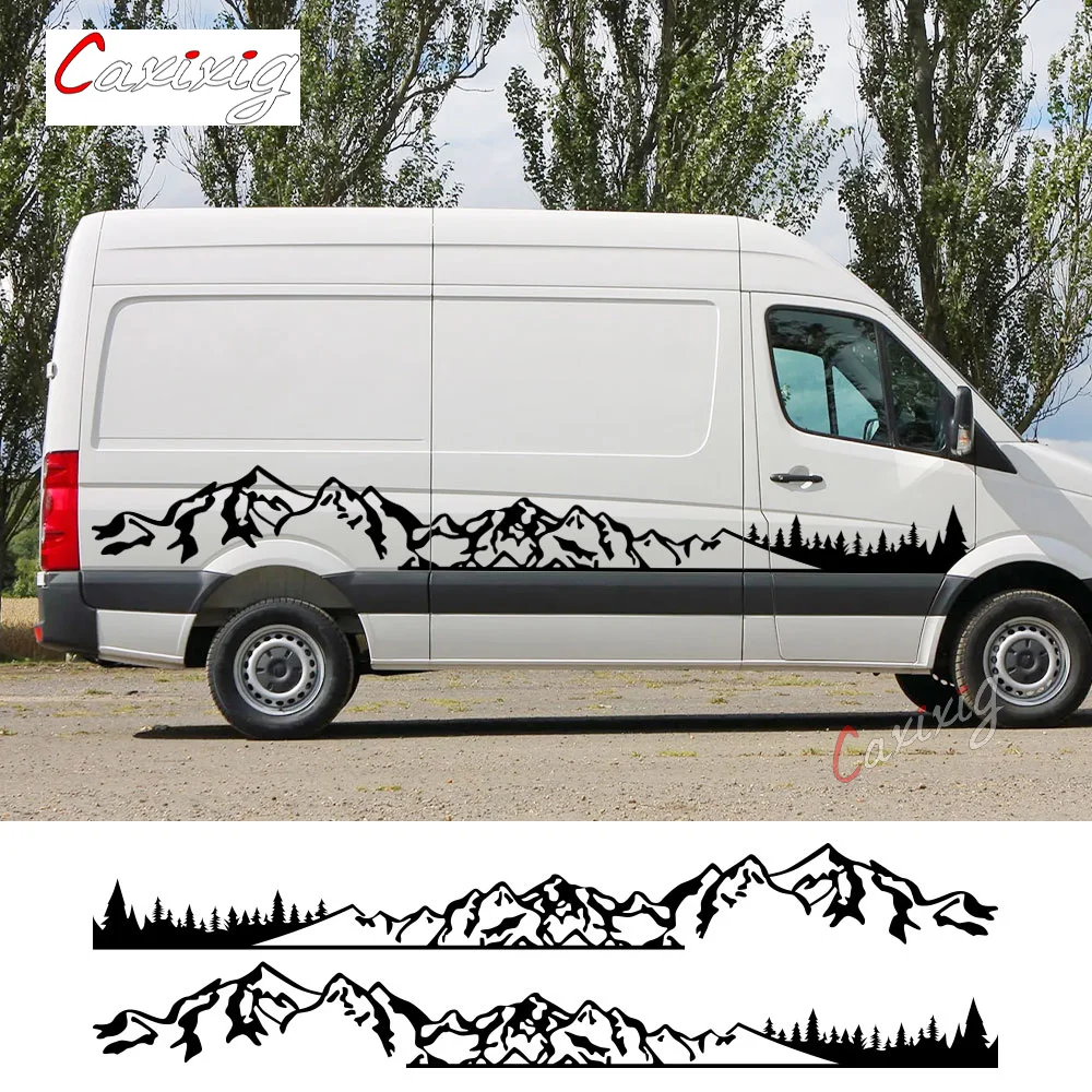 

2Pcs/Lot Car Stickers Motorhome Camper Van DIY Stripes Mountain Graphics Decals For Volkswagen VW Crafter Tuning Accessories