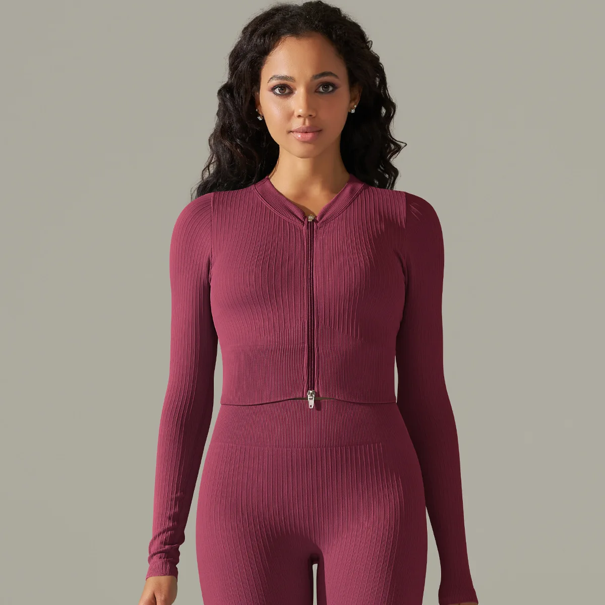 Women's Shirt Seamless Crop Top Fitness Shirts Long Sleeve Sports Top Woman Front Zipper Yoga Tops Gym Workout Active Wear