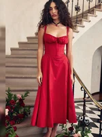 suninheart Elegant A Line Midi Dress Sexy Spaghetti Strap Lace Up Red Holiday Party Dresses Summer Dresses Women 2024 Wholesale - Image 2