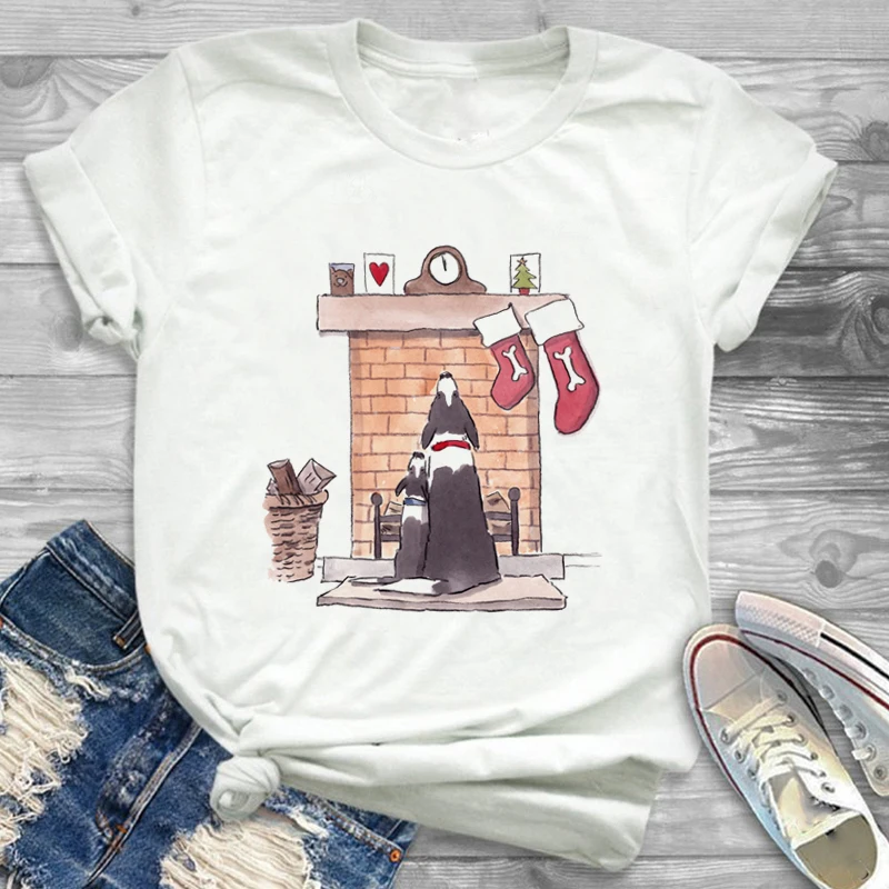 

Christmas Gift New Women's Fashion Cute Casual Short Sleeve T-shirt Cute Dog Pattern Top Summer Printed Fashion Women's T-shirt.