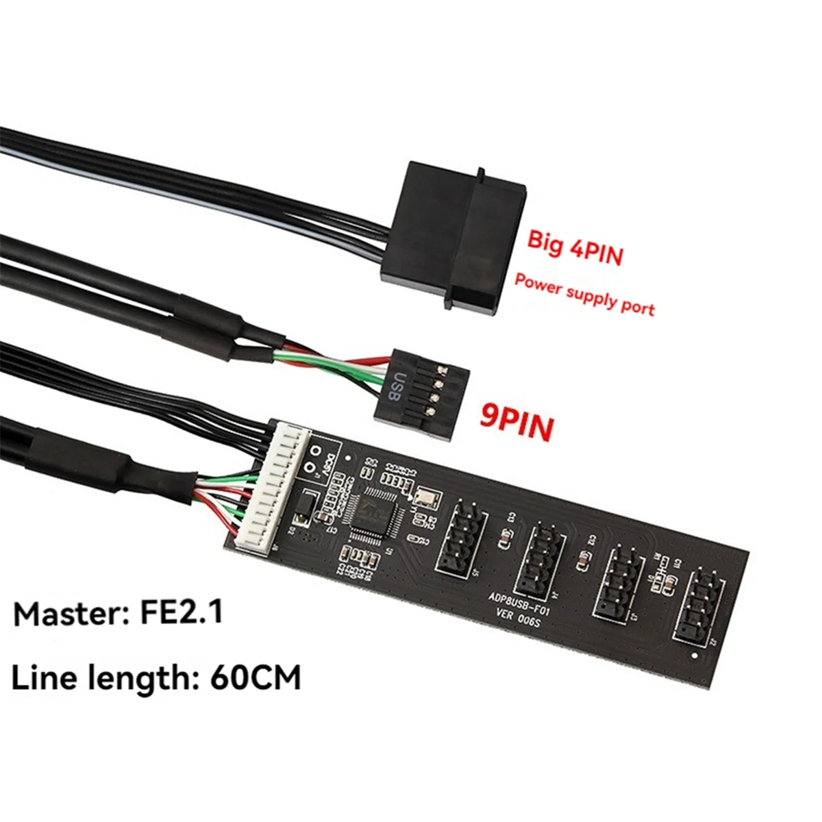 BNGF-USB2.0 Header Splitter 9 Pin 1 to 4 Extension Hub Splitter with SATA Interface Cable for PC Mainboard Adapter