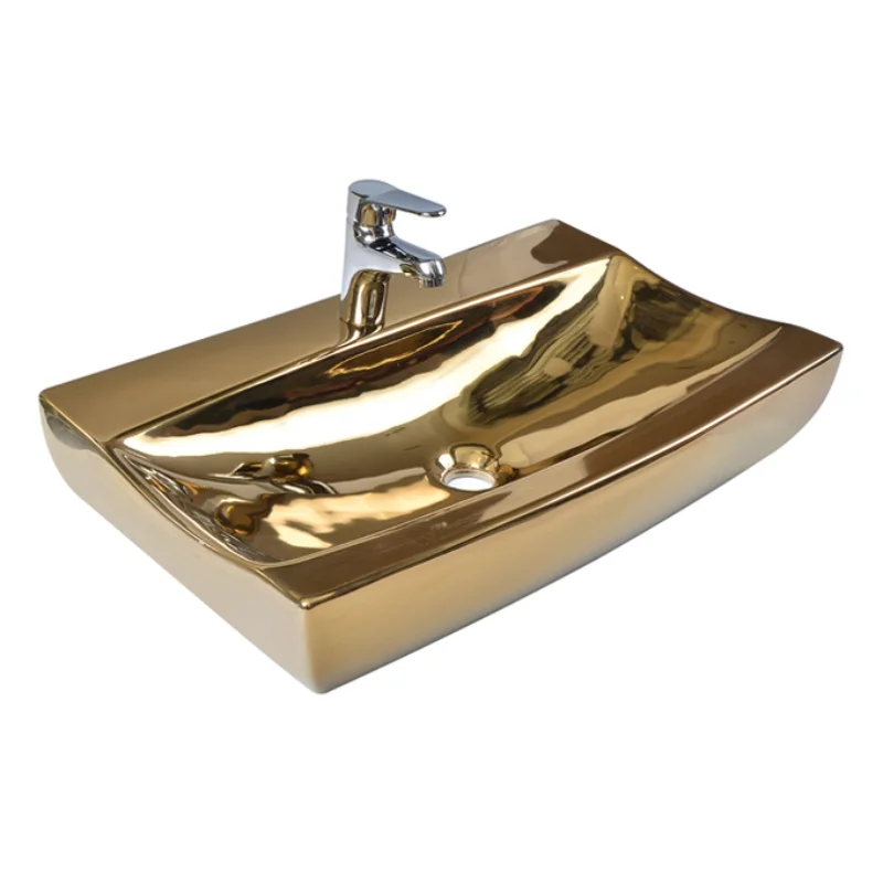 

Luxury golden decorative ceramic art basin rectangular bathroom sink