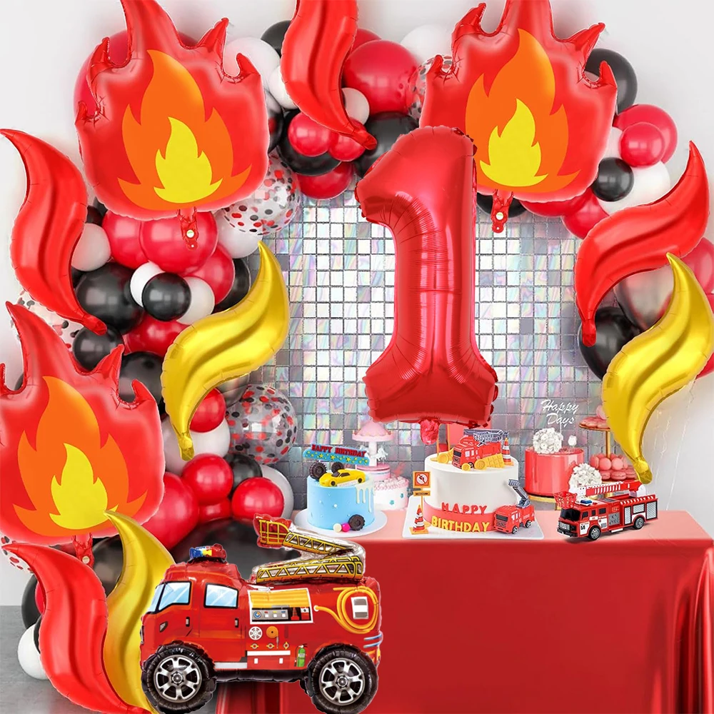 Fireman Sam Party Tableware Plates Cups Fire Truck Balloon Cake