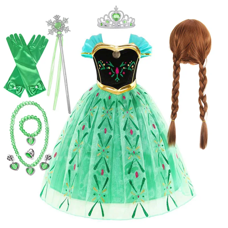thumbnail image 1 of Vestido de princesa Anna para niña 2024, vestido de tutú de lujo verde para niña, regalo de cumpleaños, fiesta, cosplay, vestido de baile, disfraz de Halloween, 1 of 5